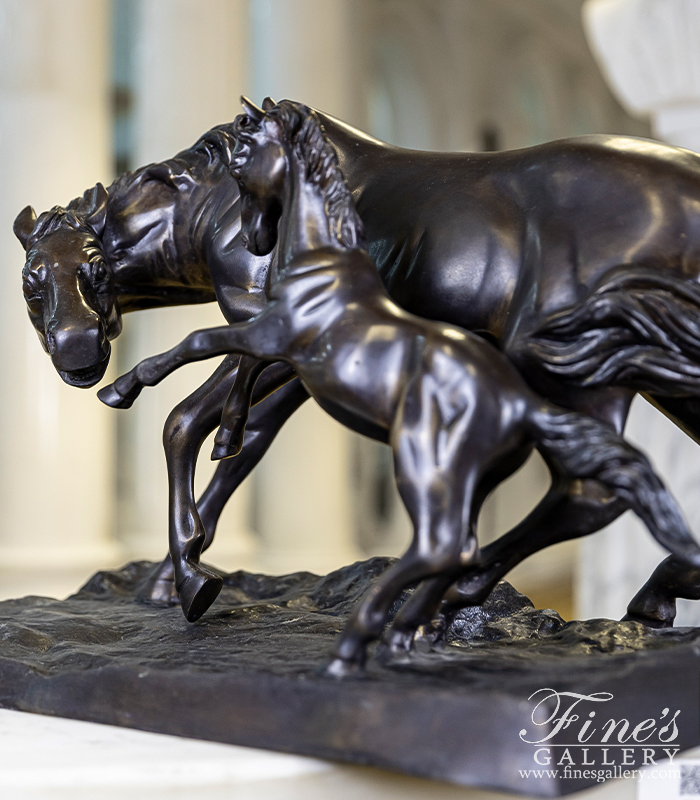 Bronze Statues  - Mare With Foal Bronze Statue - BS-170